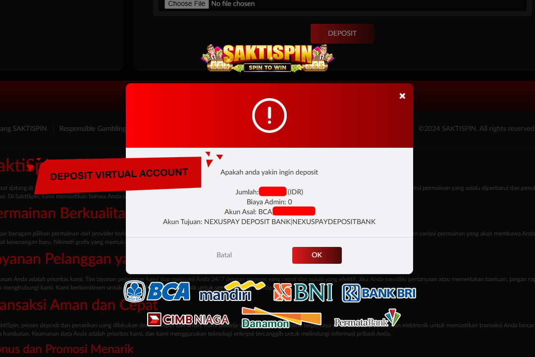 Banner Deposit Virtual Account di SaktiSpin